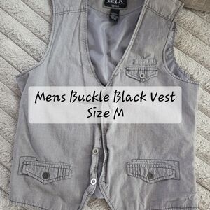 Black Men's Casual Buckle Vest in Light Gray